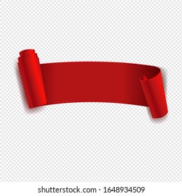 Red Ribbon Isolated Transparent Background With Gradient Mesh, Vector Illustration
