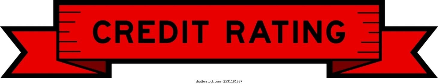 Red ribbon label banner with word credit rating on white background