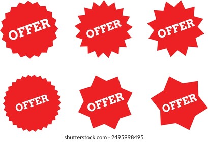 Red ribbon lable.Price discount promotion banner,Special offer sticker,Vector isolated set
