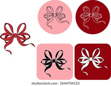 Red Ribbon logotype. Vector graphic line ink illustration. Red Silk Ribbon, Perfect for cards, decorations, stickers, logo, menu, various designs. texture for bedsheets, pajamas, wrapping papers.
