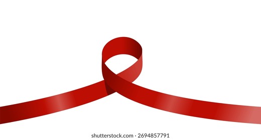 Bucle rojo de la cinta que forma una forma lisa aislada en el fondo blanco, Ilustración vectorial elegante perfecta para la decoración y las campañas de la concienciación tales como diseño de la conciencia del VIH o SIDA.