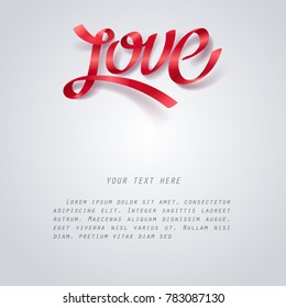 Red ribbon of Love calligraphy and lettering, valentine's day and romance concept, vector art and illustration.