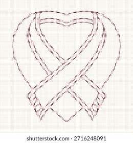 Red ribbon made of small dots on beige background