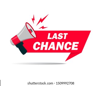 Red ribbon with megaphone and last chance seal. Sale banner with megaphone for retail, shop, social media, advertising. Promo label with last chance and megaphone in flat style. vector eps10