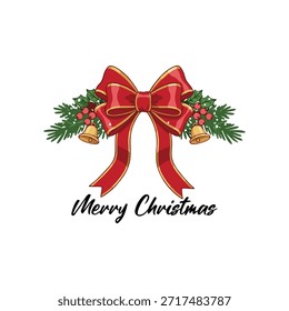 Red Ribbon Merry Chrismast Vektor Kunst