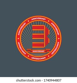 Banda roja del número tres. Tercer aniversario para empresas o negocios. Ilustración gráfica.