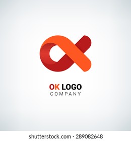 Red ribbon. Ok logo. Vector illustration