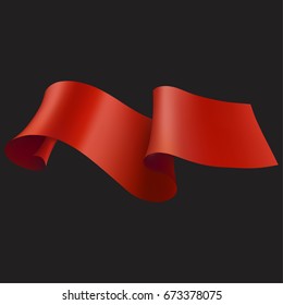 Red ribbon on black background. Vector illustration