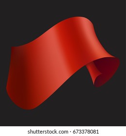 Red ribbon on black background. Vector illustration