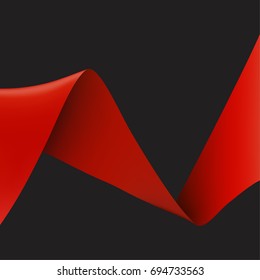 Red ribbon on black background. Vector illustration