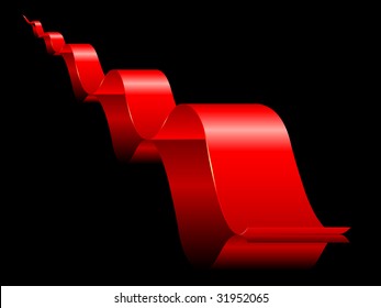 Red ribbon on black table. Vector illustration.
