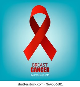 Red ribbon on a blue background, breast cancer awareness month, eps 10