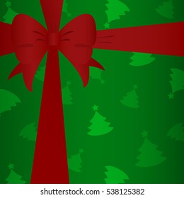 red ribbon on christmas trees background