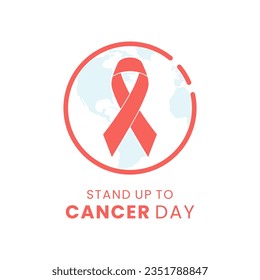 Red ribbon on circle with map or globe backbround suitable for stand up to cancer day