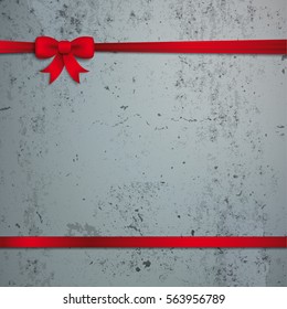 Red ribbon on the concrete background. Eps 10 vector file.