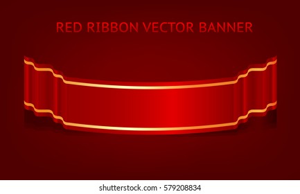  red ribbon on the dark background. vector illustration