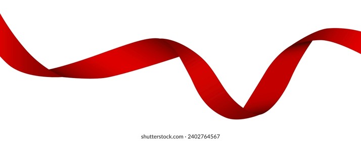 Red ribbon on an isolated background, twisted into a curl. Challon festive realistic ribbon for designs. Vector illustration, png.