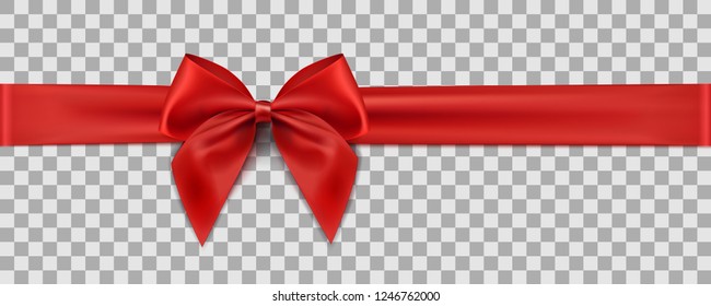 Red ribbon on transparent background. Gift decoration - stock vector