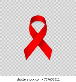Red ribbon on transparent background. HIV/AIDS awareness. World Aids Day.