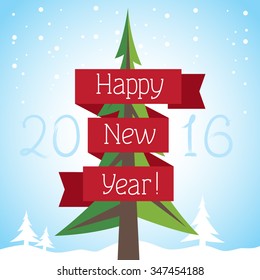 red ribbon on tree Happy New Year