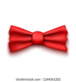 Red ribbon on white background. Bow. Vector illustration.