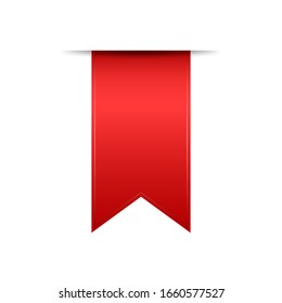 Red ribbon on white background. Blank label or banner isolated. Vector bookmark or sticker.