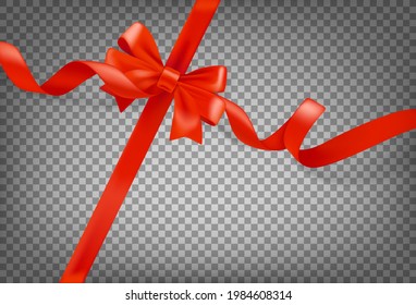 Red ribbon on white background. Realistic vector