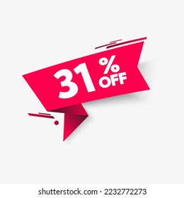 Red ribbon on a white background. Sticker. Text. 31% off. Vector illustration.