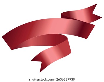 Red ribbon on a white background. Red band 3d, tag, label. Red award ribbon, luxury label, badge premium quality certificate ribbon. Empty Red Ribbon, Label Design for text. Illustration. Eps 10