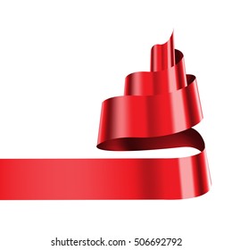 Red ribbon on white background vector illustration.