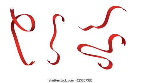 Red ribbon on white background.Vector illustration.set
