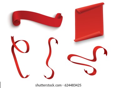 Red ribbon on white background.Vector illustration.set