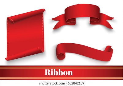 Red ribbon on white background.Vector illustration.set