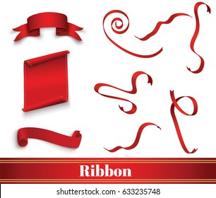 Red ribbon on white background.Vector illustration.set