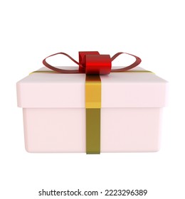 Banda roja en una caja blanca de regalo con una barra lateral dorada