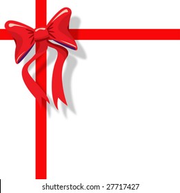 Red ribbon on white present. Vector.