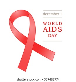 Red ribbon with ornate decor. Symbol of World AIDS Day, December 1. Vector illustration for design placard, leaflet, poster, banner. Medicine concept.