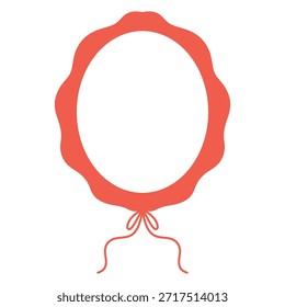 Red ribbon oval, simple vignette frame. Ribbon oval, decorative border. Vignette badge