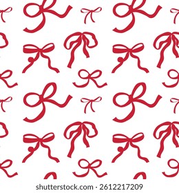 Red ribbon patterns on a white background for creative designs and crafts