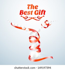 Red ribbon with perls. Vector illustration.