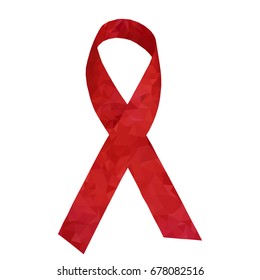 Red ribbon polygon illustration . The symbolic conception of the world day against AIDS on 1 December. Vector design .