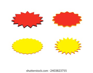 Red ribbon price label. Sale tags. Ribbon sale banners. Red starburst stickers. Vector illustration
