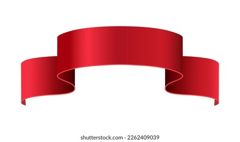 Red ribbon. Realistic glossy gradient banner, 3d festive or advertisement wavy elegance tape, empty curled paper or satin decorative element, blank vector decor with copy space isolated on white