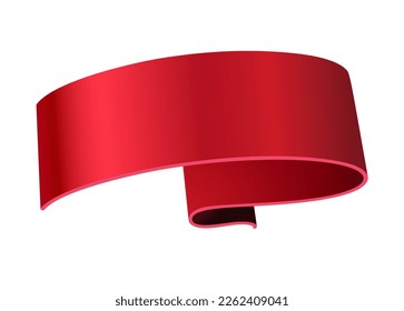 Red ribbon. Realistic glossy gradient banner, 3d festive or advertisement wavy elegance tape, empty curled paper or satin decorative element, blank vector decor with copy space isolated on white