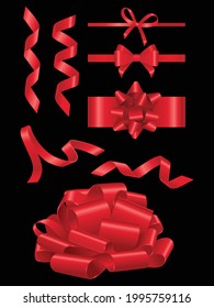 Red ribbon realistic vector set