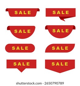 Red ribbon sale labels collection. Elegant discount tags for marketing, promotion, and seasonal sale banners. Clean vector design on white background.
