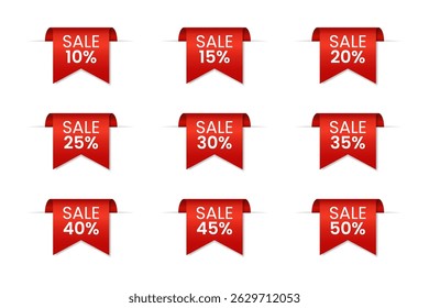 Red Ribbon Sale Tags – Discount Labels from 10% to 50%