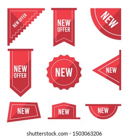 Red ribbon sale tags. Vector set