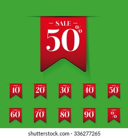 Red ribbon sale vector set