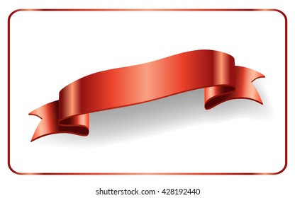 Red ribbon. Satin bow blank banner. Design label scroll blank element, isolated on white background.  Empty template for greeting, placard or advertising. Symbol for decoration. Vector illustration.